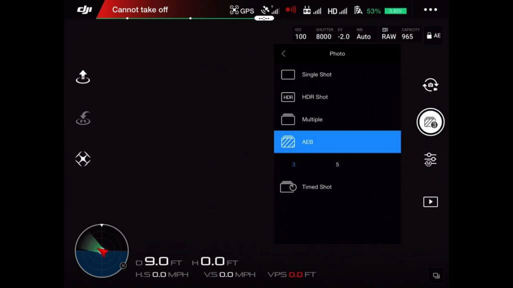 DJI GO impostazione AEB