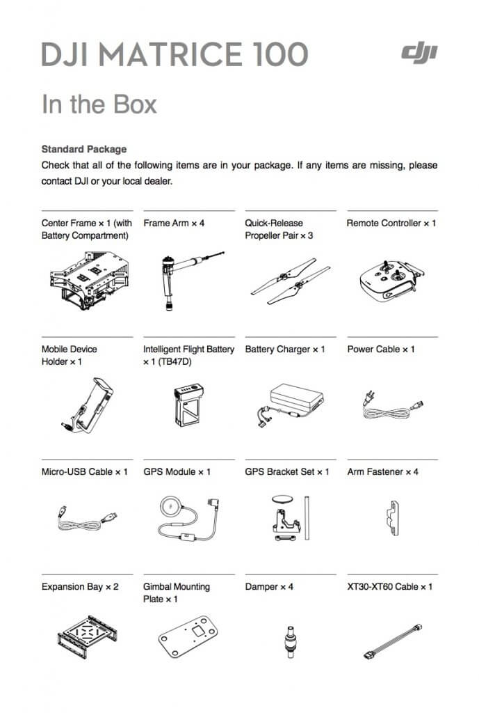 DJI Matrice 100 contenuto