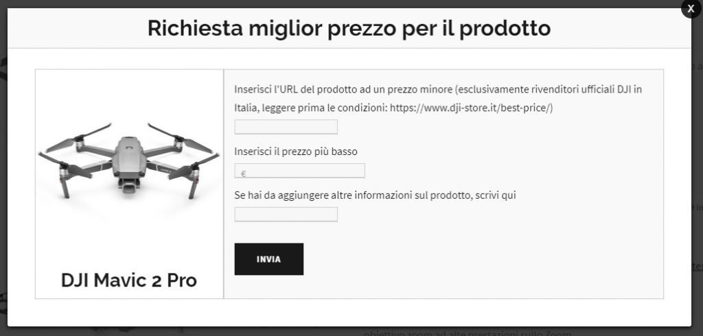 Modulo richiesta miglior prezzo prodotto DJI.