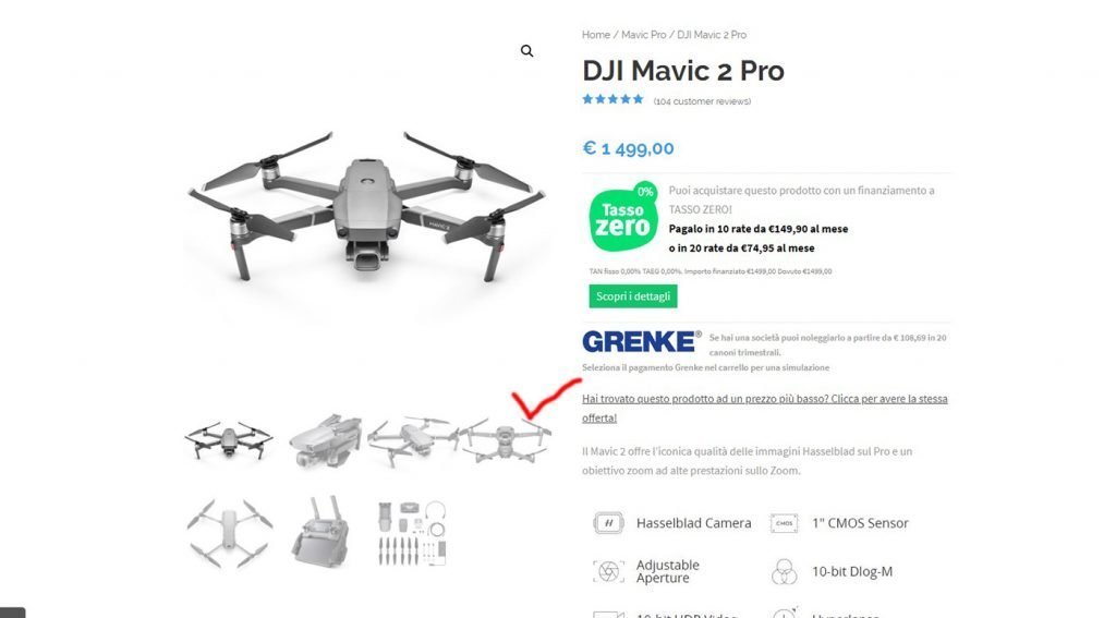 Schermata di acquisto Mavic 2 Pro sullo store dji-store.it