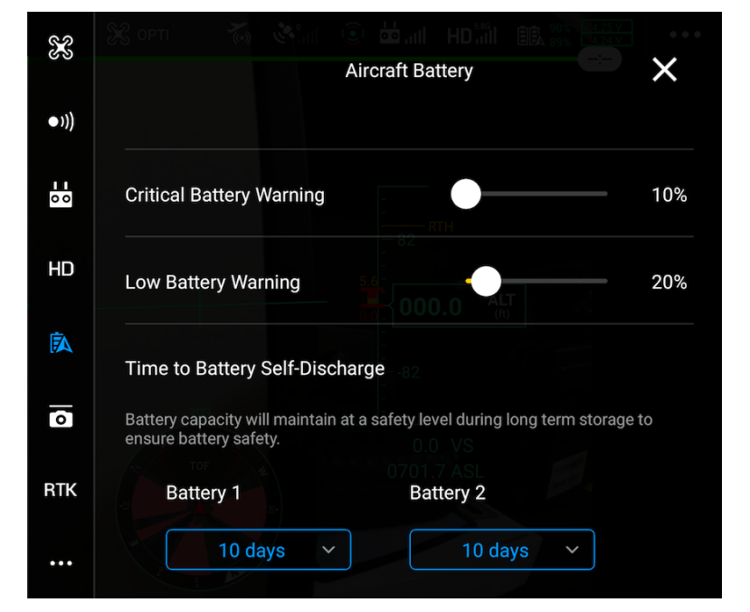 impostazioni batteria